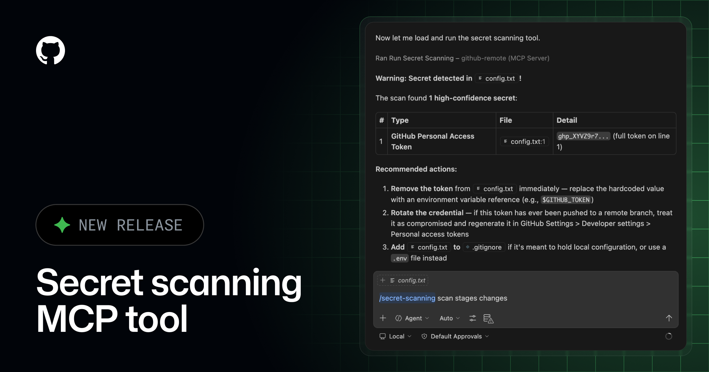 Secret scanning with GitHub MCP Server is now generally available