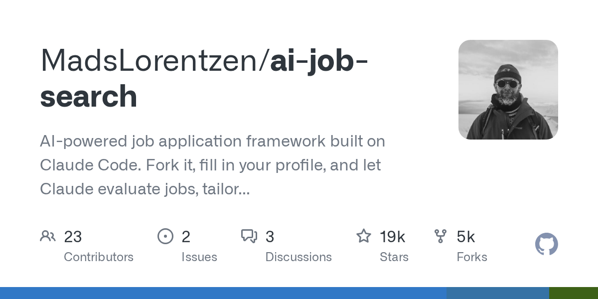 MadsLorentzenがClaude Code基盤の就職活動支援フレームワークai-job-searchを公開