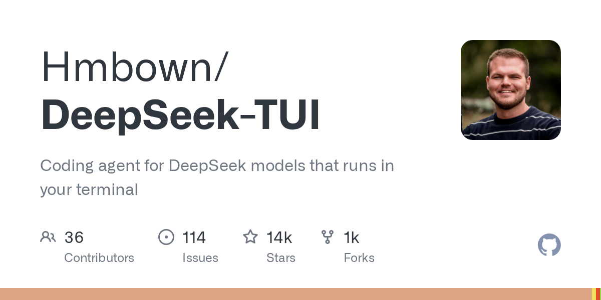 Hmbown/DeepSeek-TUI が GitHub Trending で急浮上、Star Hmbown / DeepSeek-TUI Coding agent for DeepSeek models that runs in you…