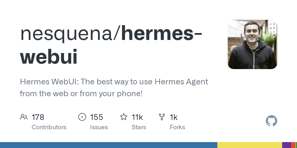 nesquena/hermes-webui が GitHub Trending で急浮上、Sponsor Star nesquena / hermes-webui Hermes WebUI: The best way to use Her…
