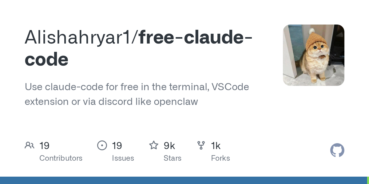 Alishahryar1/free-claude-code が GitHub Trending で急浮上、Star Alishahryar1 / free-claude-code Use claude-code for free in t…