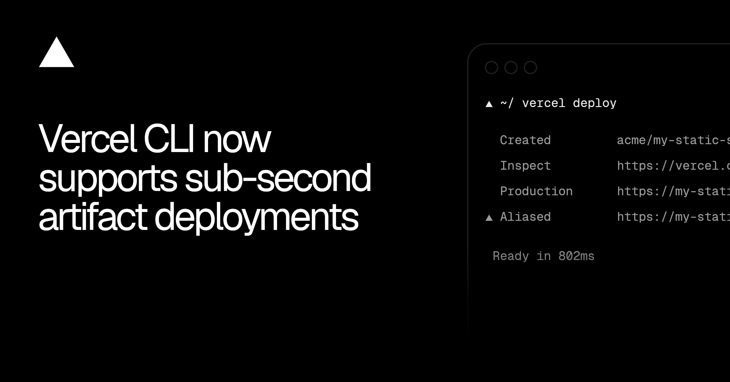 Vercel CLI、静的成果物のデプロイでビルド工程をスキップし1秒未満の高速化を実現