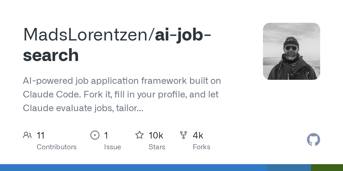 GitHubにてMadsLorentzenがClaude Code基盤のAI就職活動支援フレームワークを公開