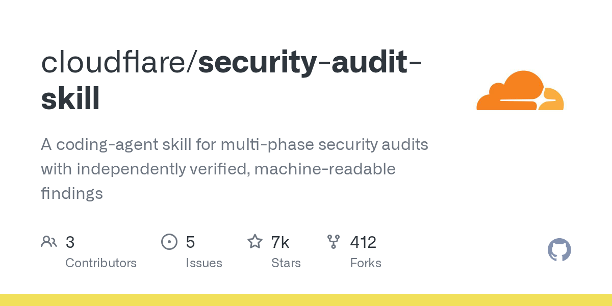 cloudflare/security-audit-skill が GitHub Trending で急浮上、Star cloudflare / security-audit-skill A coding-agent skill for…